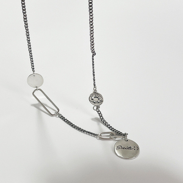 A32903 s925 sterling silver smilingface geometric necklace