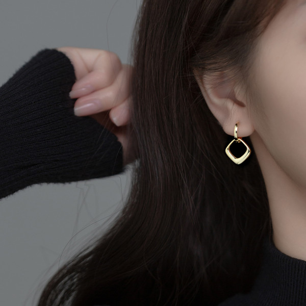 A35575 s925 sterling silver rhombic simple chic fashion earrings