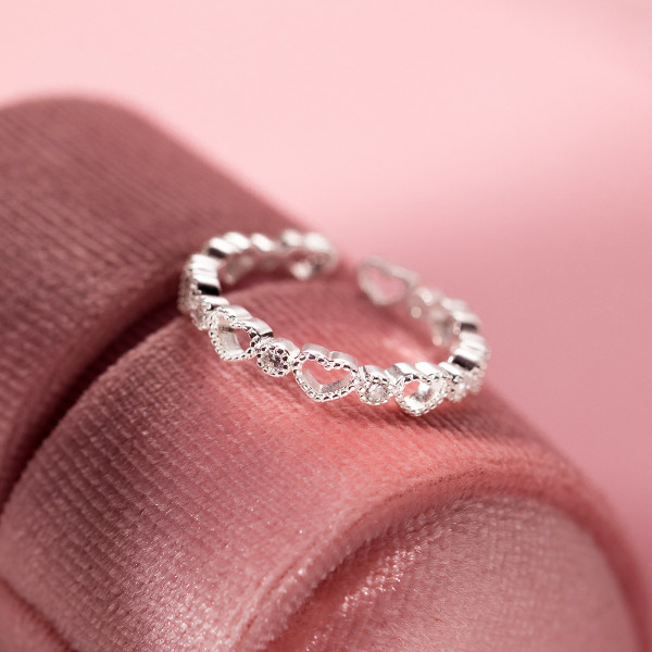 A43899 s925 sterling silver trendy sweet rhinestone heart hollowed ring