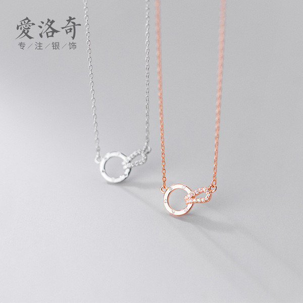 A32445 s925 sterling silver chic sweet unique rhinestone circle necklace