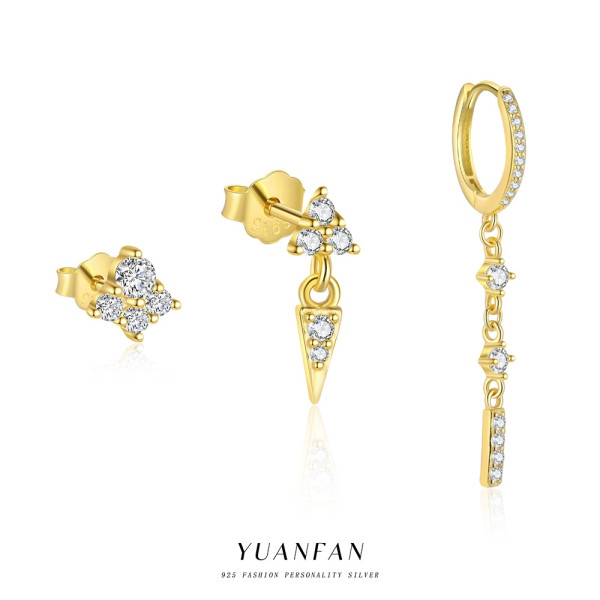 A45239 s925 sterling silver rhinestone geometric triangle fashion earrings