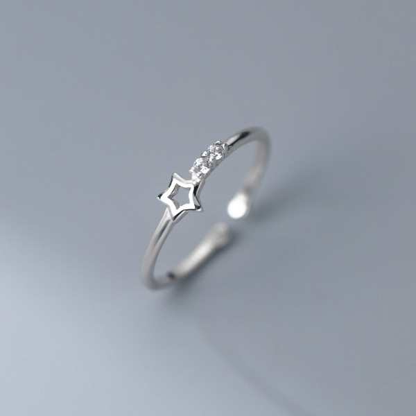 A36548 s925 sterling silver rhinestone stars chic unique cute adjustable ring