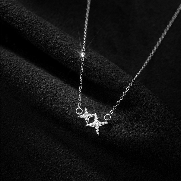 A34155 s925 sterling silver rhinestone stars necklace