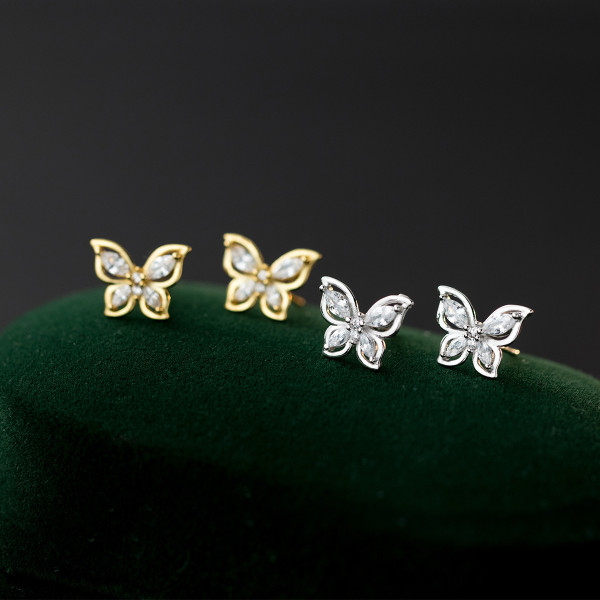 A45453 s925 sterling silver trendy sweet dainty rhinestone butterfly stud earrings
