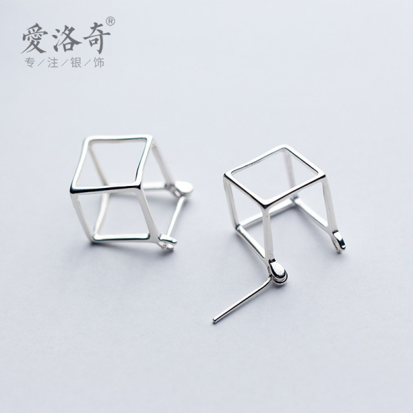 A40657 s925 silver square hollowed geometric stud earrings
