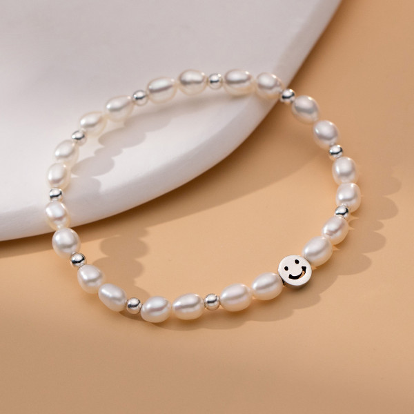 A41774 s925 sterling silver simple thai smilingface pearl charm design elegant bracelet