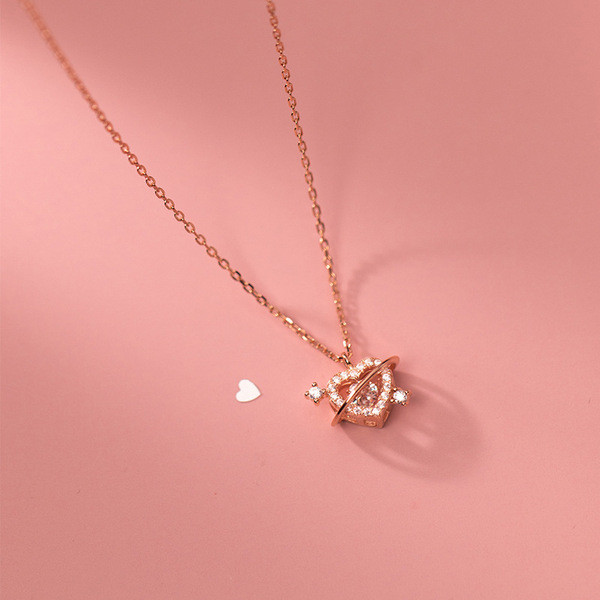 A34506 s925 sterling silver rhinestone heart ball necklace