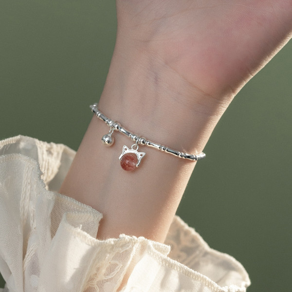 A40196 s925 sterling silver strawberry charm sweet elegant bracelet