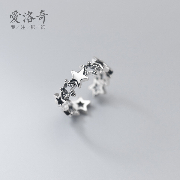 A32142 s925 sterling silver silver star unique chic hollowed vintage ring