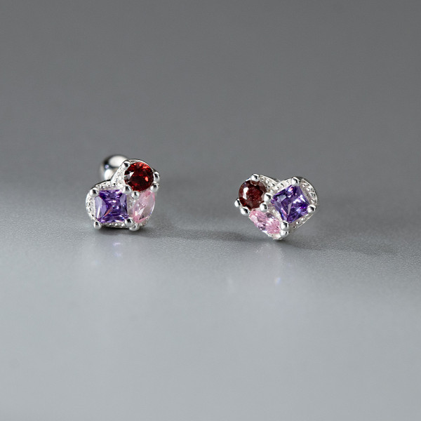 A40705 s925 sterling silver rhinestone heart stud sweet design earrings