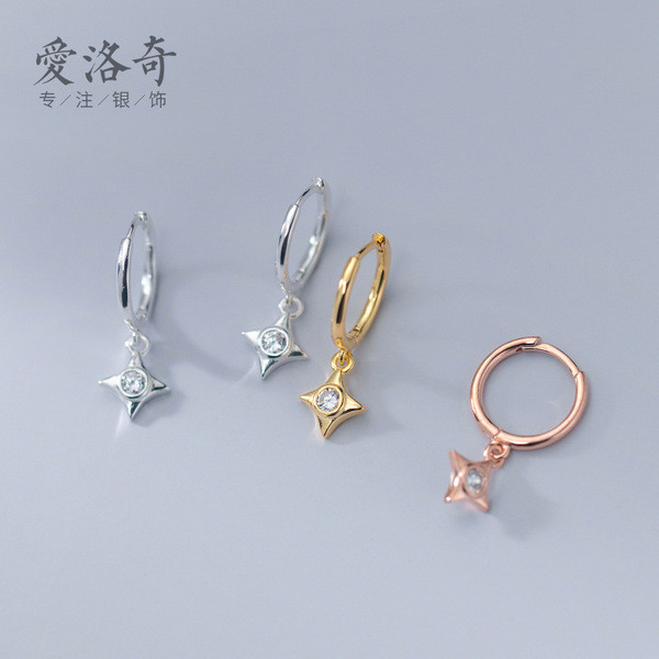 A31600 s925 sterling silver rhinestone hoop fashion simple earrings