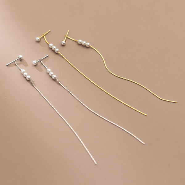 A33810 s925 sterling silver simple tassel long chain chic earrings