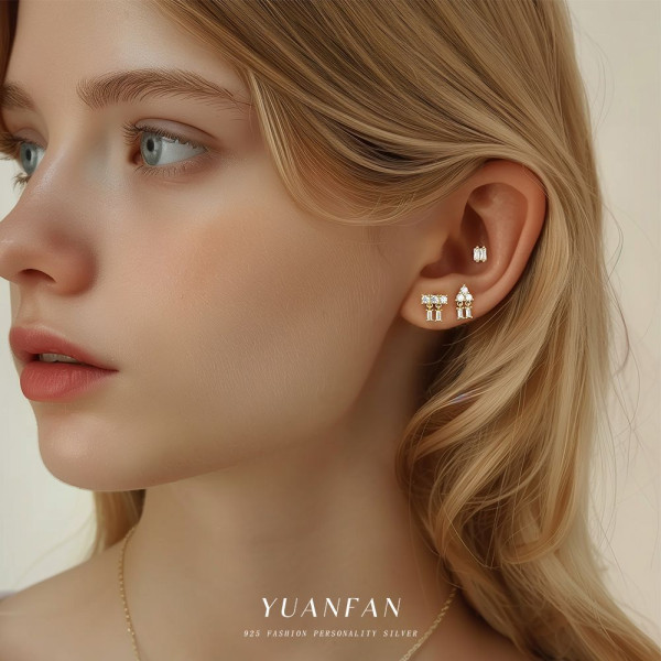 A45700 simple fashion s925 sterling silver square stud cubic zirconia earrings