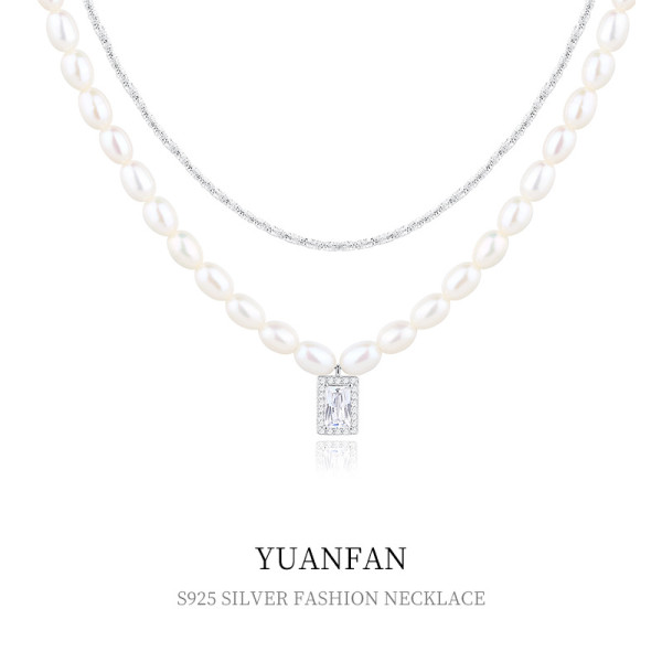 A35327 925 sterling silver fashion vintage doublelayer pearl necklace