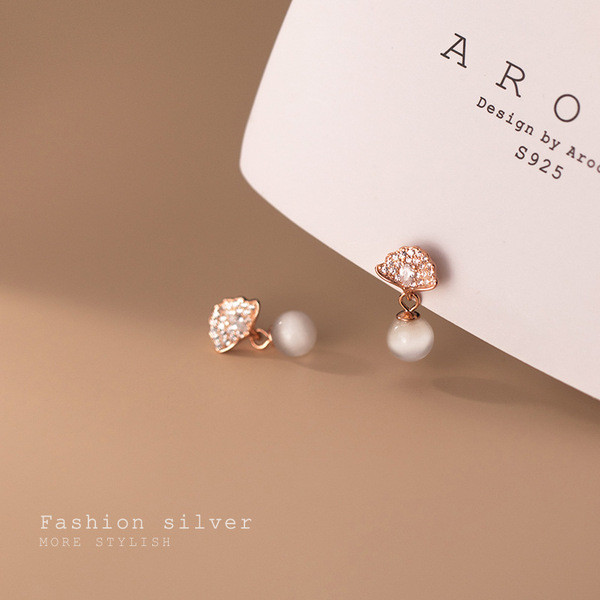 A33861 s925 sterling silver trendy simple rhinestone silver opal chic earrings