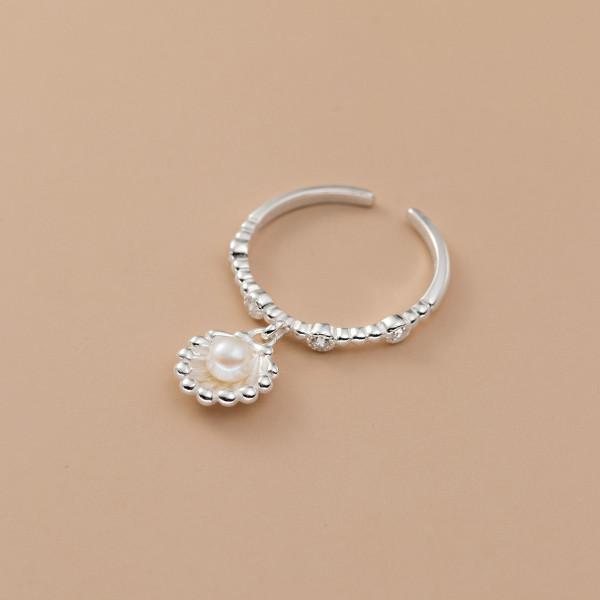 A40108 s925 sterling silver trendy rhinestone pearl shell elegant ring