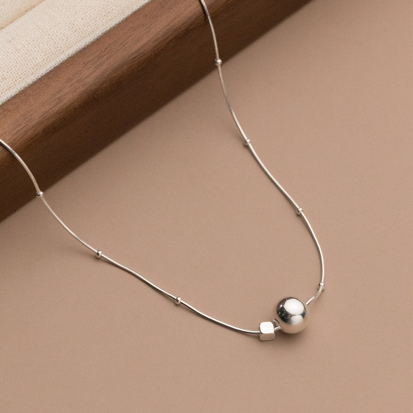 A37196 s925 sterling silver square necklace