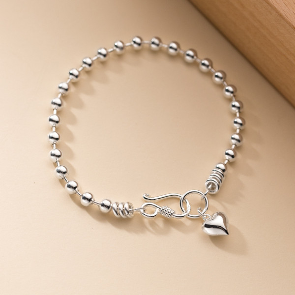 A38119 s925 sterling silver heart charm design elegant bracelet