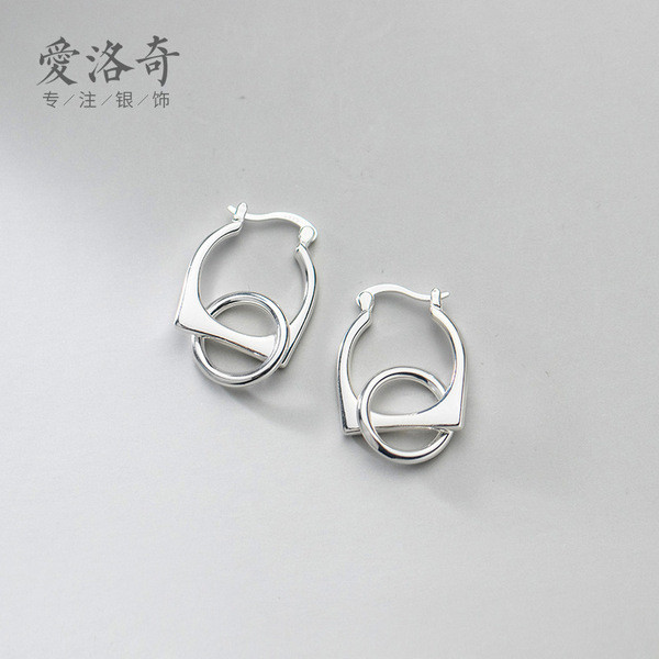 A31563 s925 sterling silver simple square circle earrings
