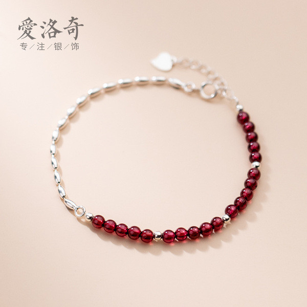 A30234 s925 sterling silver bead garnet unique sweet chic bracelet