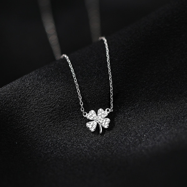 A42872 s925 silver sweet flower rhinestone cute necklace
