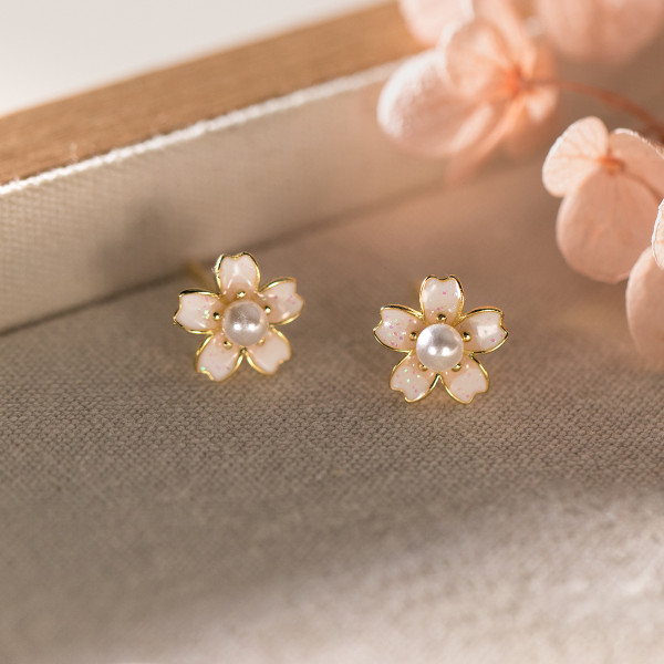 A44135 silver trendy sweet pink stud earrings