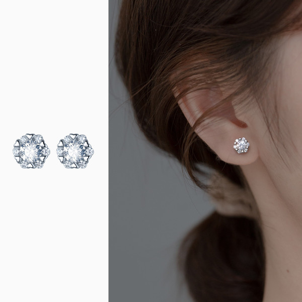 A42185 s925 sterling silver stud snowflake cute elegant earrings