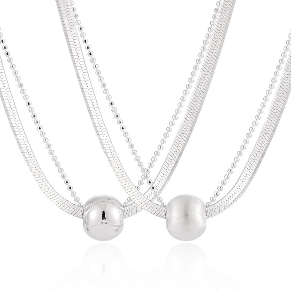 A43943 s925 sterling silver bead doublelayered necklace