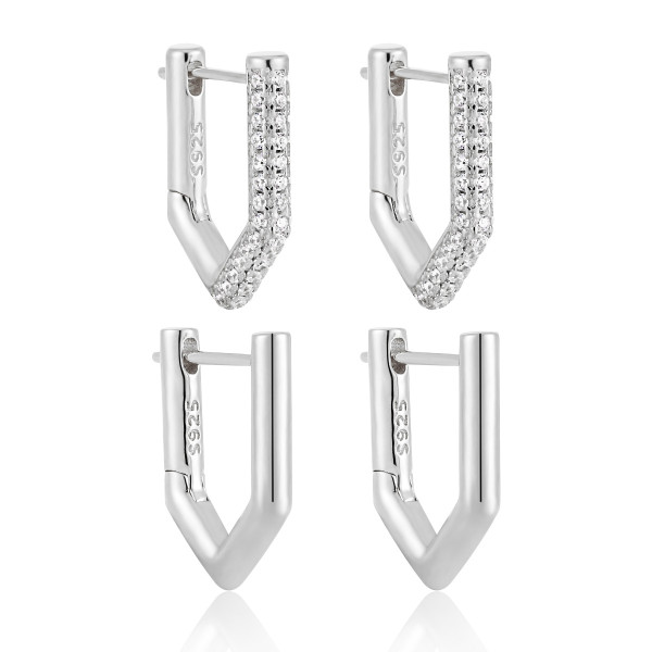 A44216 geometric single rhinestone s925 sterling silver elegant earrings