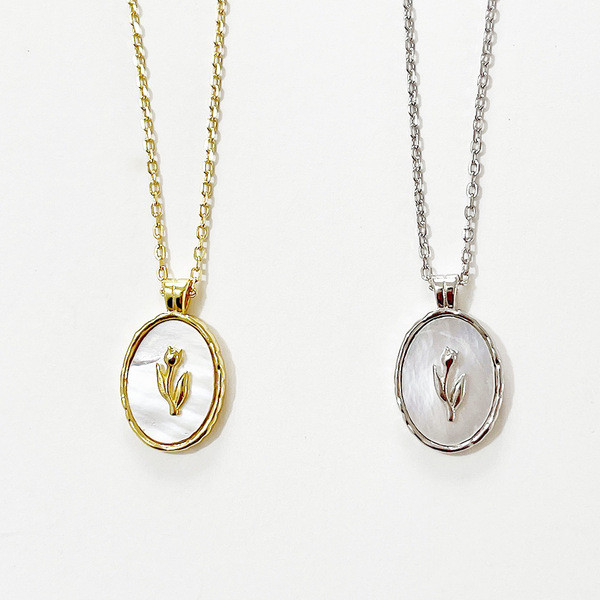 A32891 925 sterling silver geometric simple oval gold shell pendant necklace