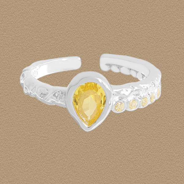 A44291 teardrop yellow cubic zirconia sterling silver s925 ring