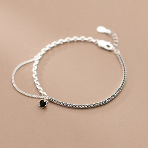A34222 s925 sterling silver black rhinestone unique charm bracelet