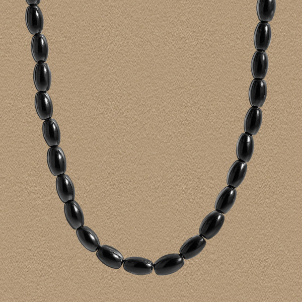 A44297 black agate beaded sterling silver s925 necklace