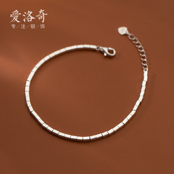 A33330 s925 sterling silver simple square charm bracelet