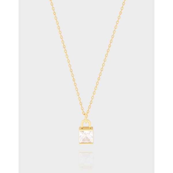A39885 design square cubic zirconia sterling silver s925 necklace