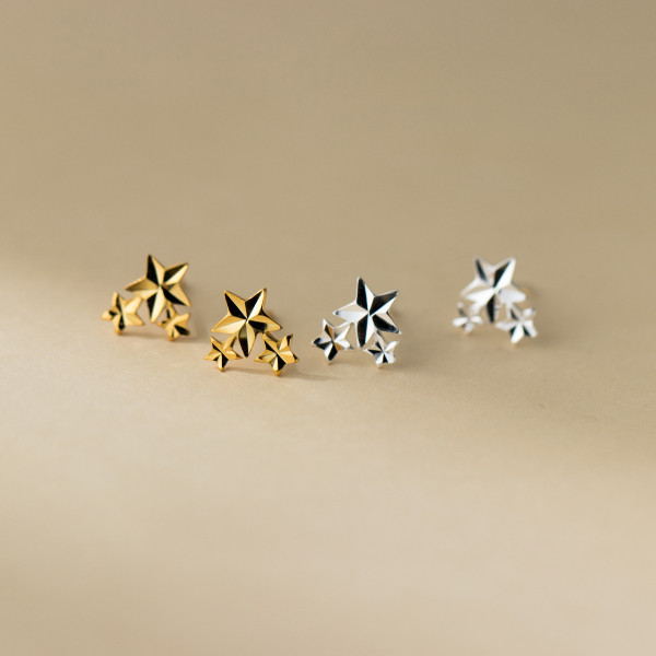 A44403 s925 sterling silver sweet cute stars stud earrings