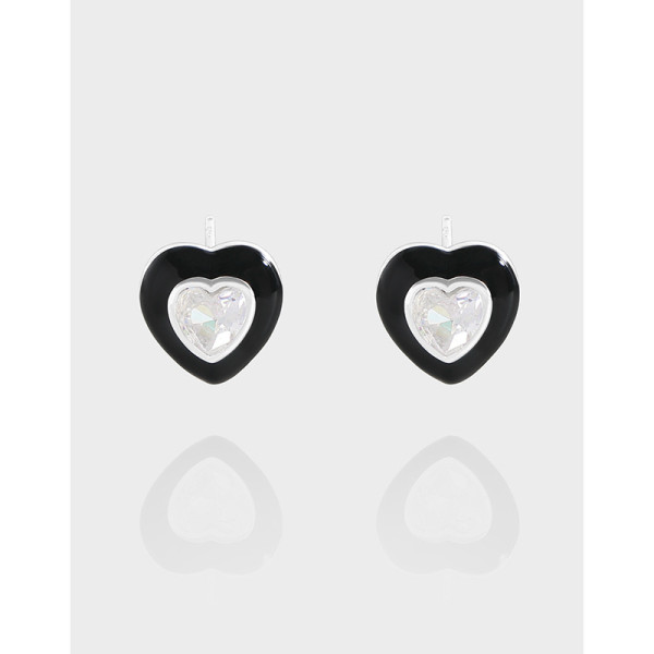 A41470 design glazed heart cubic zirconia stud sterling silver s925 earrings