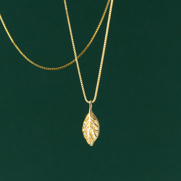 A44972 s925 sterling silver gold tree leaf pendant necklace