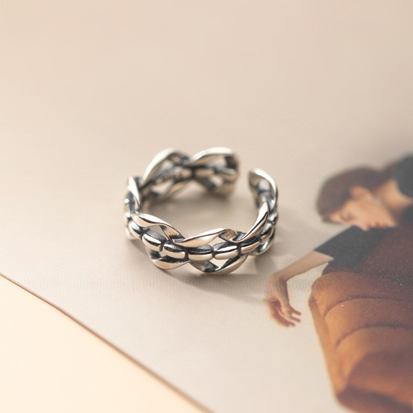 A32088 s925 sterling silver vintage silver layered weave ring