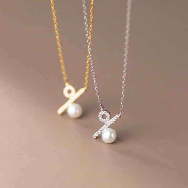 A45346 s925 sterling silver rhinestone pearl elegant necklace