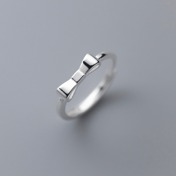 A36563 s925 sterling silver cute hollowed simple bow ring