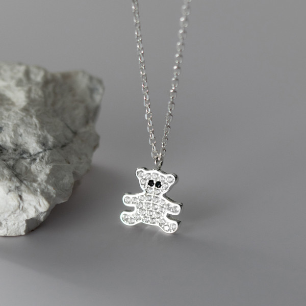 A41509 s925 sterling silver unique sparkling rhinestone bear cute elegant necklace