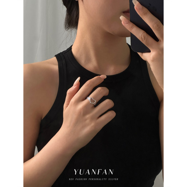 A43082 s925 sterling silver hollowed heart simple braided heartshape ring