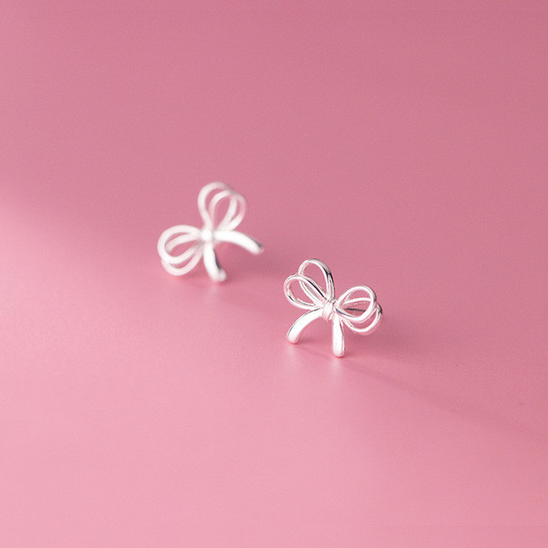 A31710 s925 sterling silver simple hollowed bow earrings