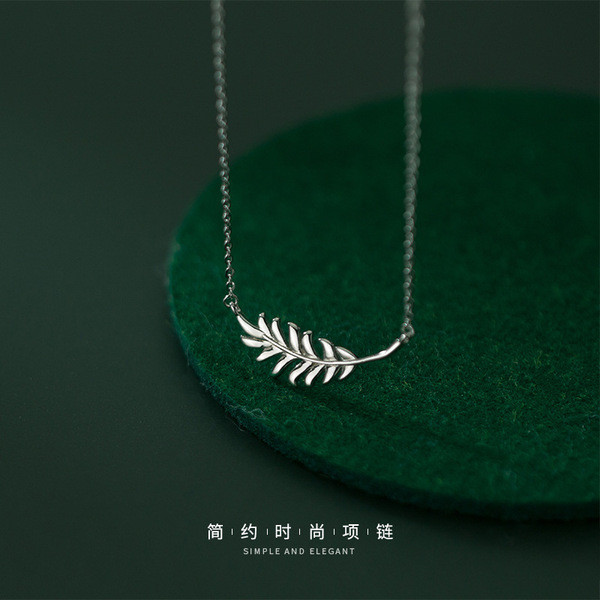 A31269 s925 sterling silver trendy feather necklace