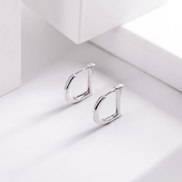 A39084 s925 sterling silver initial elegant simple trendy hoop earrings