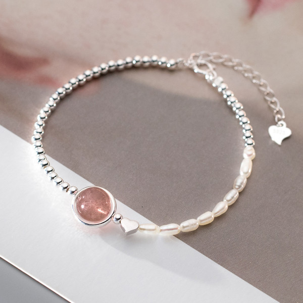 A41833 s925 sterling silver design sweet fashion strawberry heart charm bracelet