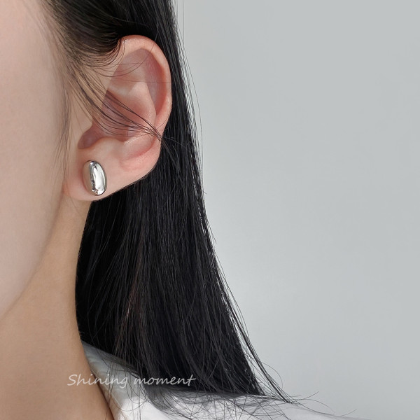 A46172 s925 sterling silver dainty simple elegant oval stud earrings