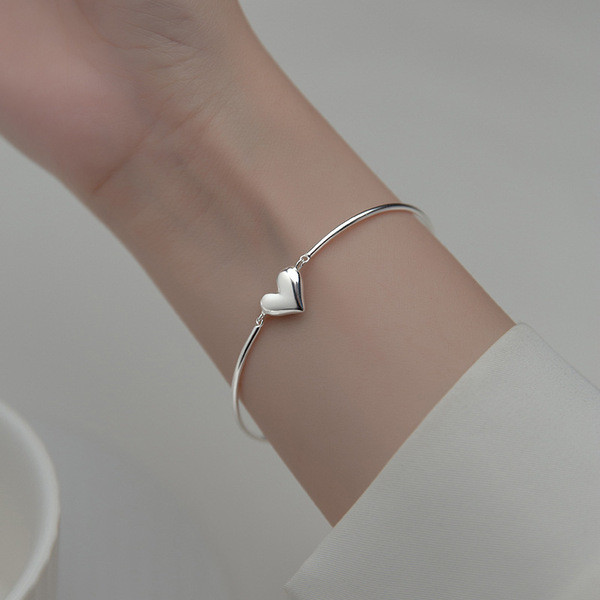 A34271 s925 sterling silver simple heart bangle chic bangle bracelet