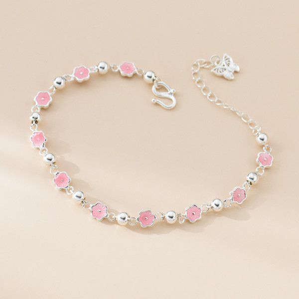 A45921 silver sweet enamel flower butterfly charm bracelet